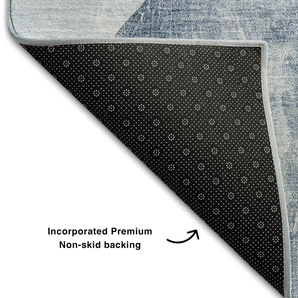 Premium Machine Washable Mayfield AMF547 Blue 2'3" x 7'6" Runner Rug