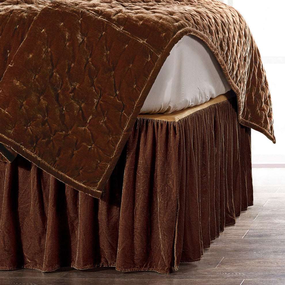 Stella Silk Velvet Bed Skirt, Copper Brown, Queen