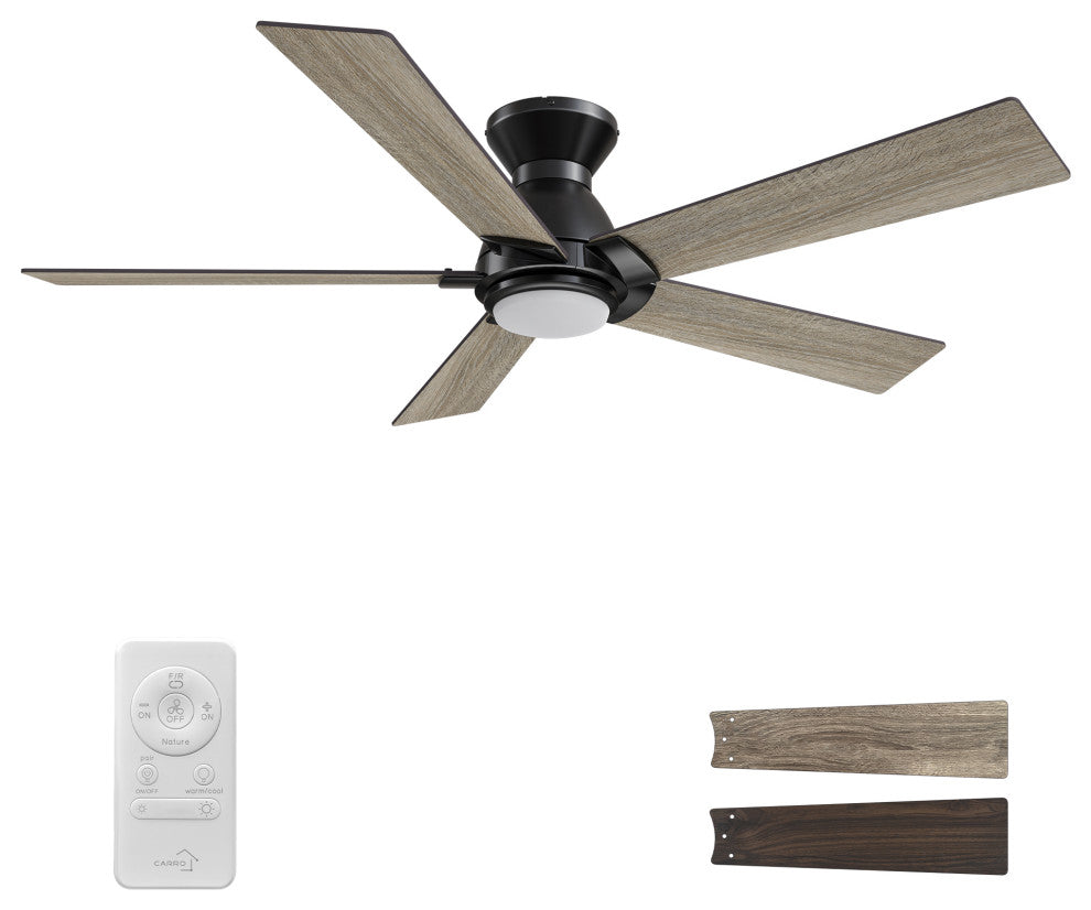 CARRO 52" Indoor Ceiling Fan With Remote and Light Kit for Living Room, Black