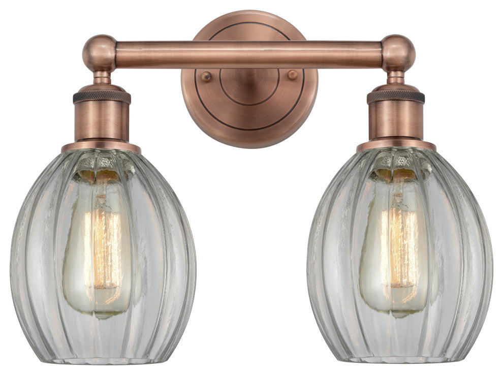 Eaton 2-Light 15" Bath Vanity Light, Antique Copper Finish, Clear Shade