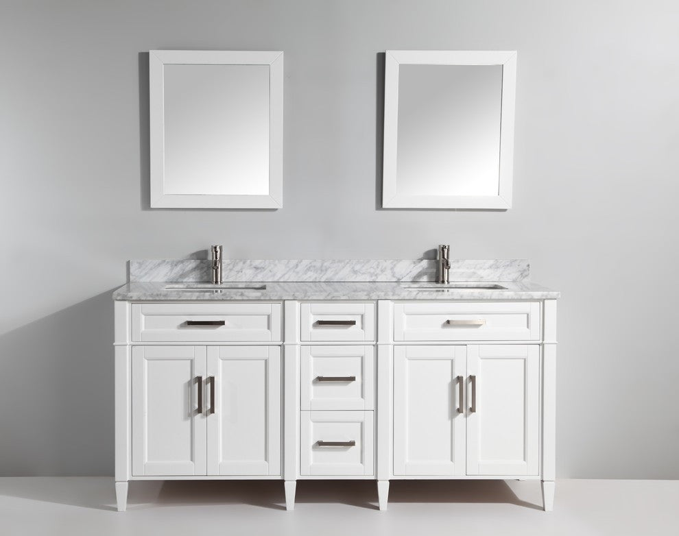 Vanity Set With Carrara Marble Top, 72", White