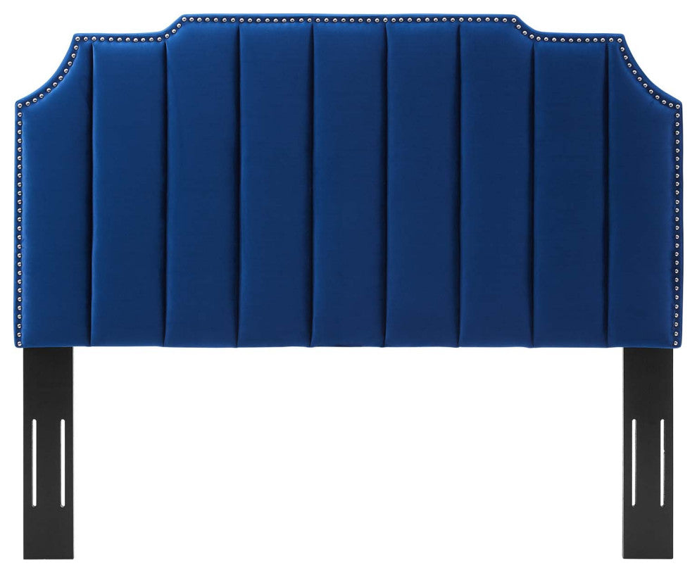 Headboard, Full Queen Size, Velvet, Blue Navy, Modern Contemporary, Bedroom