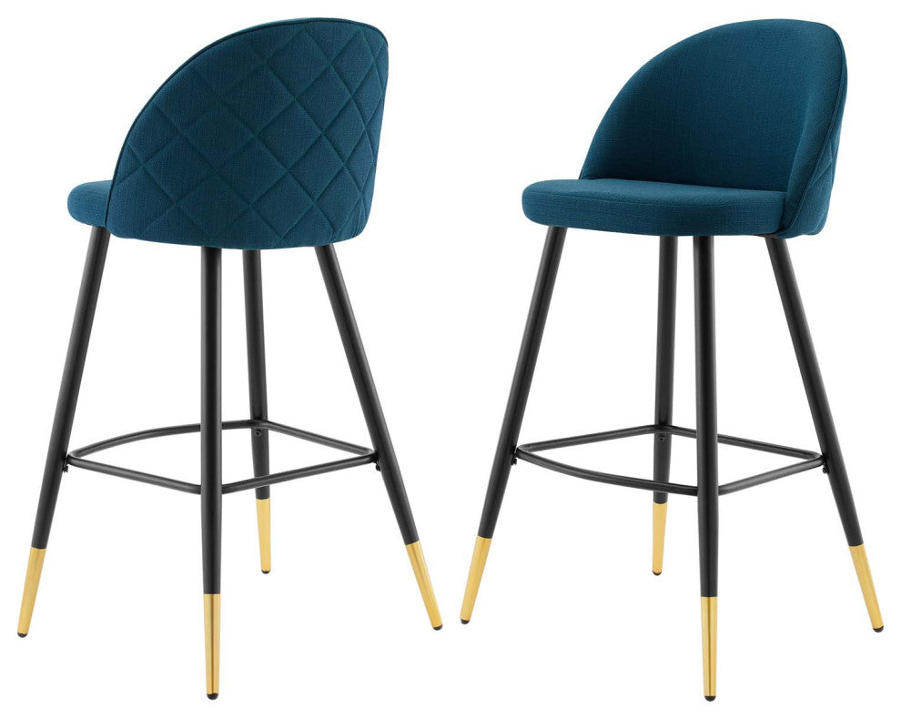 Bar Stool Chair Barstool, Set of 2, Fabric, Metal, Navy Blue, Modern, Bar Pub