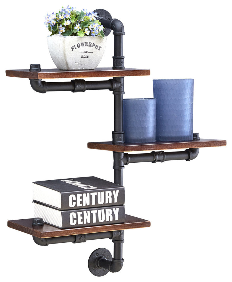 3-Tier Industrial Wall Pipe Shelving Unit
