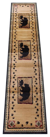 Matra Collection 2' x 10' Black Rustic Style Bear and Cub Area Rug