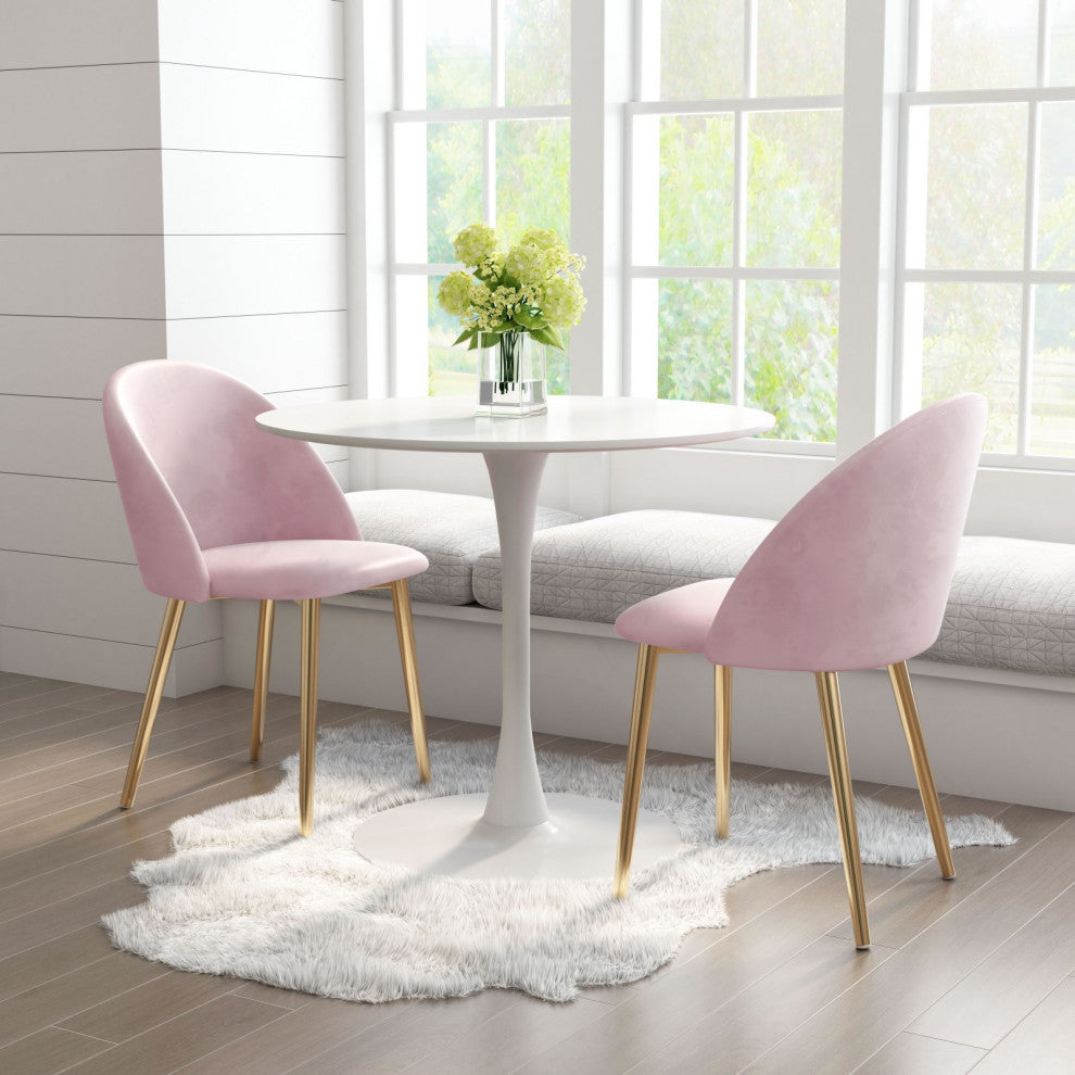 Dining Chair, Set of 2, Steel Metal, Fabric, Pink, Gold, Bar Kitchen Pub Bistro