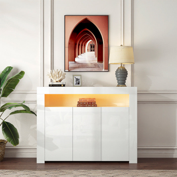 White High Gloss Sideboard Storage Cabinet modern wood TV stand with 3 doors