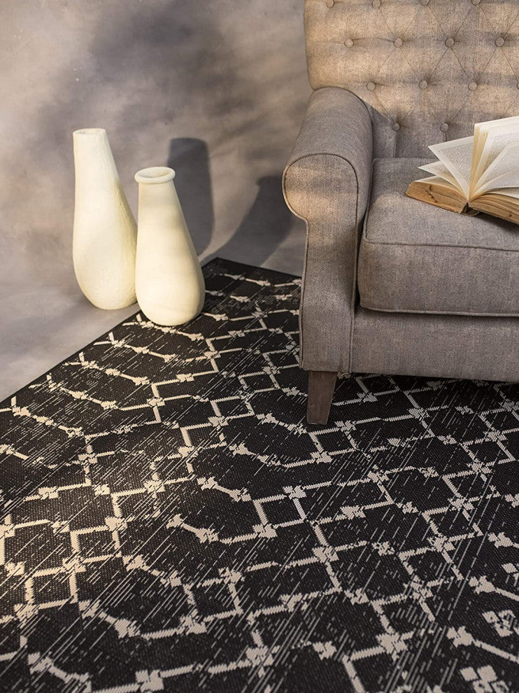 Outdoor Collection Geometric Area Rug - Bohemian Rug, Charcoal, 7'10"x10'