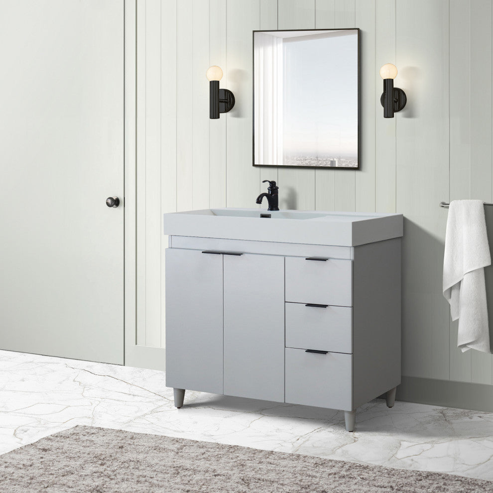 39" Single Sink Vanity, French Gray With Light Gray Composite Granite Top