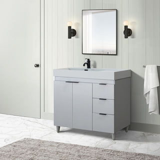 39" Single Sink Vanity, French Gray With Light Gray Composite Granite Top