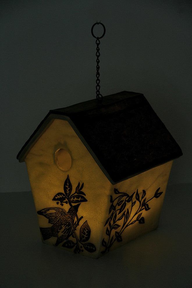 Elegant Rustic LED Hanging Birdhouse Accent Lamp