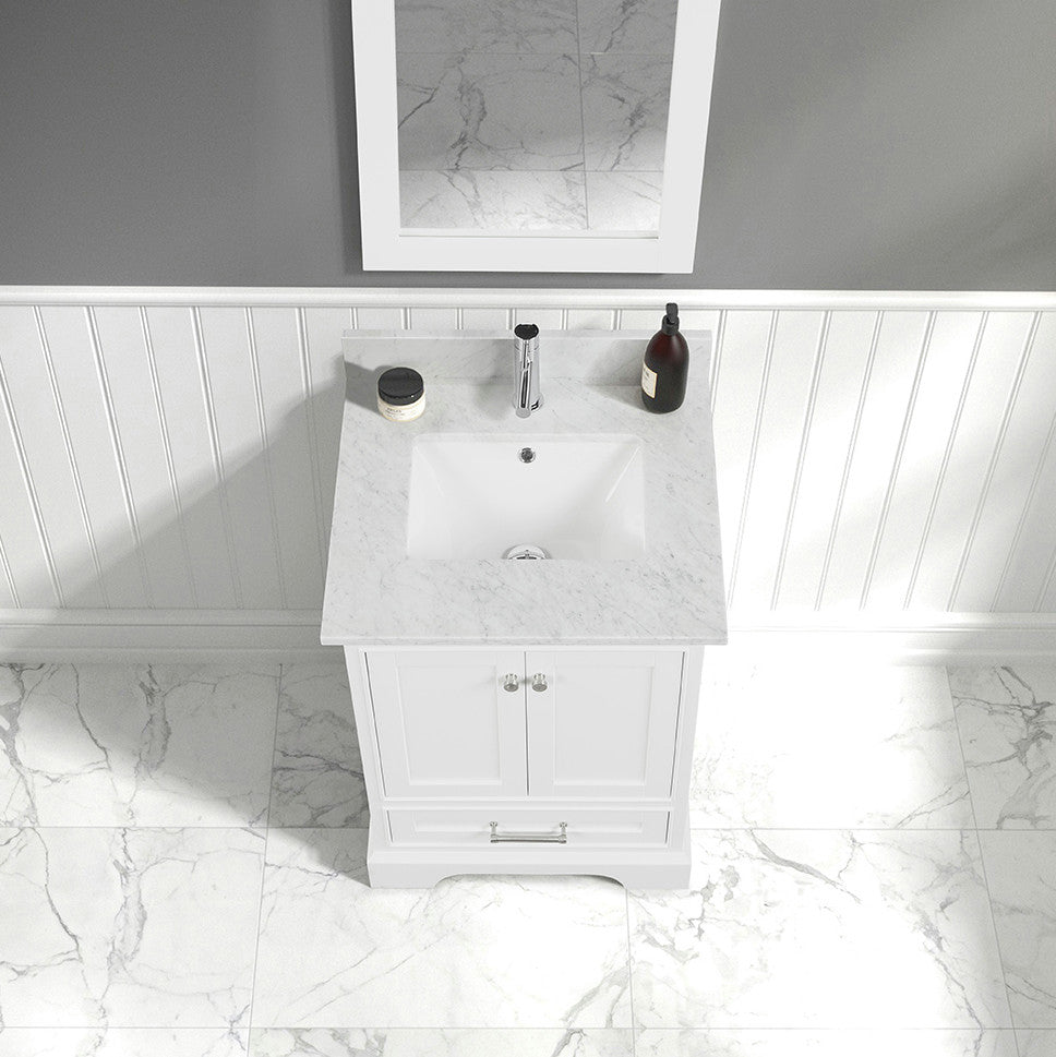 Freestanding Bathroom Vanity with Marble Countertop & Undermount Sink, White, 24'' W/ Sink