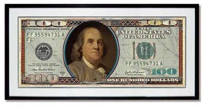 One Hundred US Dollar Collage Art with Black Frame