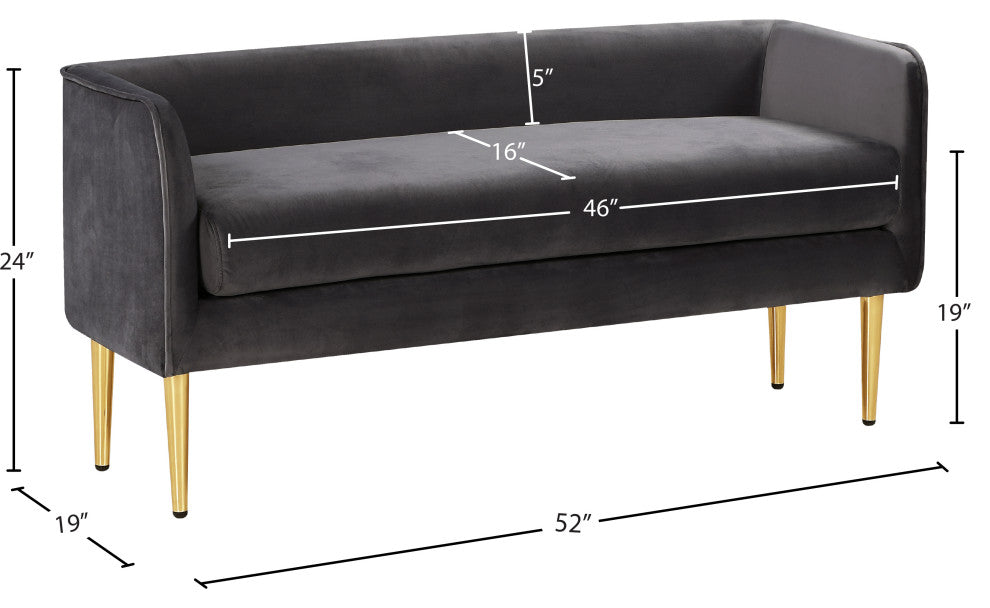 Audrey Velvet Upholstered Bench, Gray