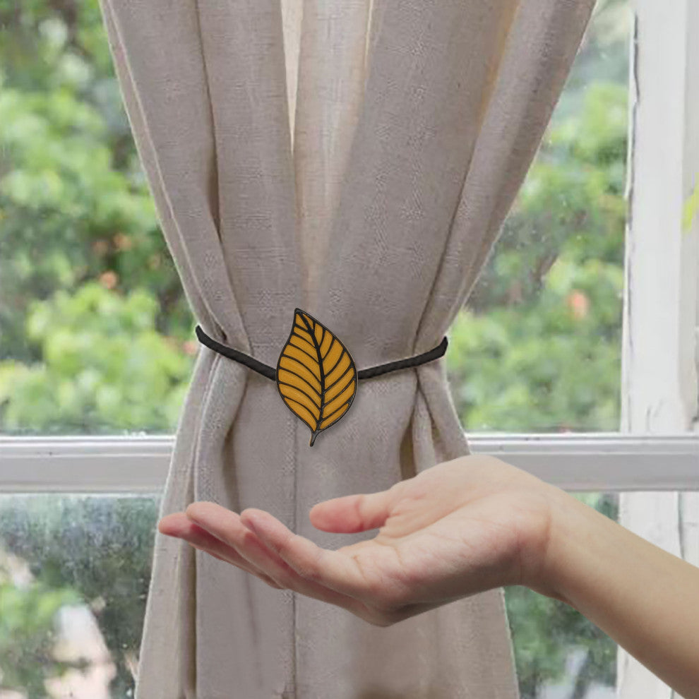 Magnetic Curtain Tiebacks "“ Leaf Design in Resin, Yellow, Pack of 1