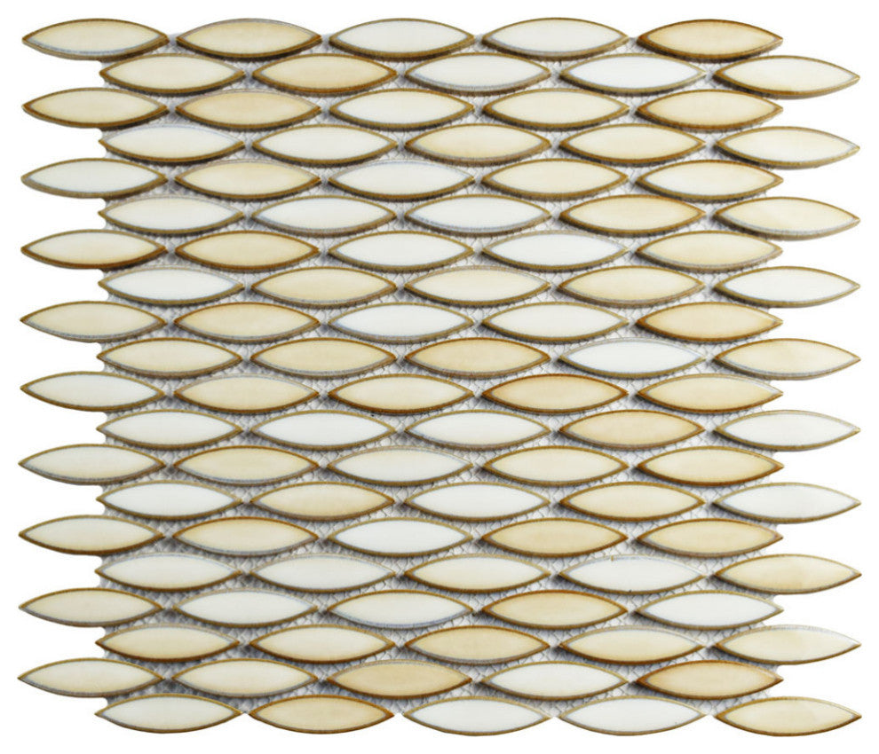 Pescado Glossy Ceramic Mosaic Floor and Wall Tile, Glossy Crema