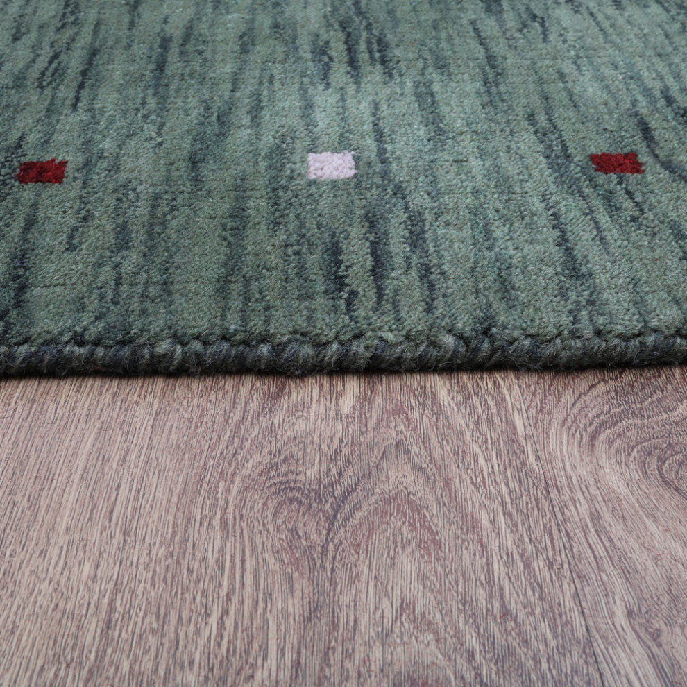 HAND KNOTTED LOOM WOOL ECO-FRIENDLY AREA RUGS - Rectangle, Green, Contemporary