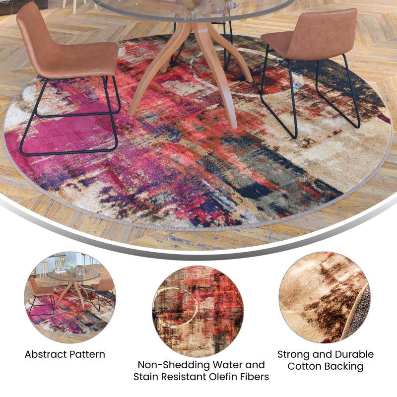 Caldor Collection Abstract Olefin Area Rug with Jute Backing, Green Multi, 8' X 8'