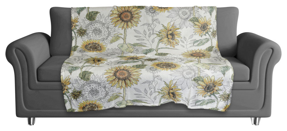 Sunflower Pattern on White 50 x 60 Coral Fleece Blanket