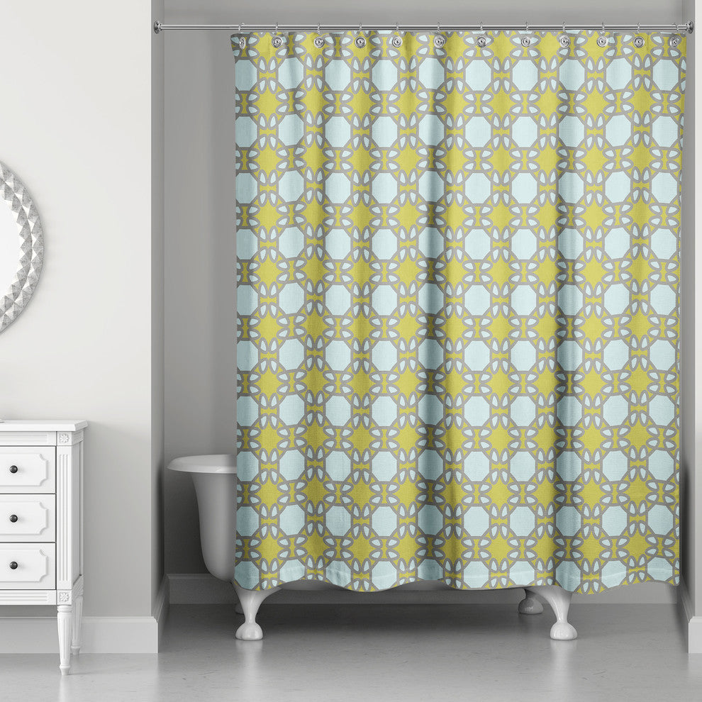 Folk Lattice Pattern in Green Shower Curtain