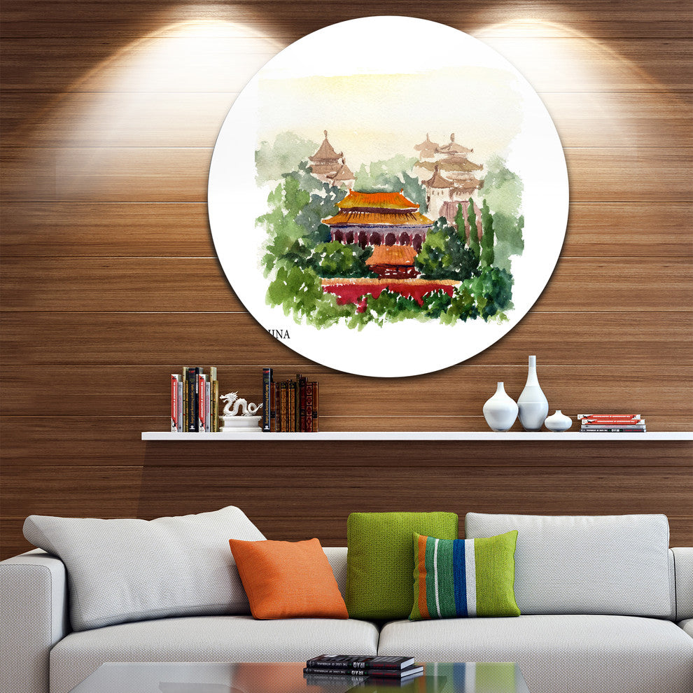 China Vector Illustration, Cityscape Disc Metal Artwork, 38"