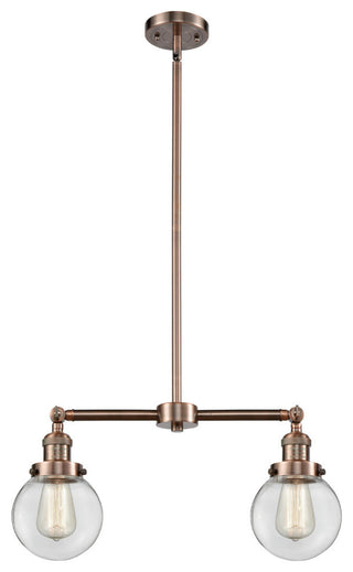 2-Light Beacon 23" Chandelier, Antique Copper, Glass: Clear