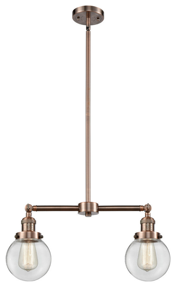 2-Light Beacon 23" Chandelier, Antique Copper, Glass: Clear