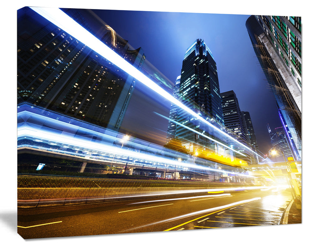 Traffic In Hong Kong at Night, Large Cityscape Canvas Art Print, 60x40