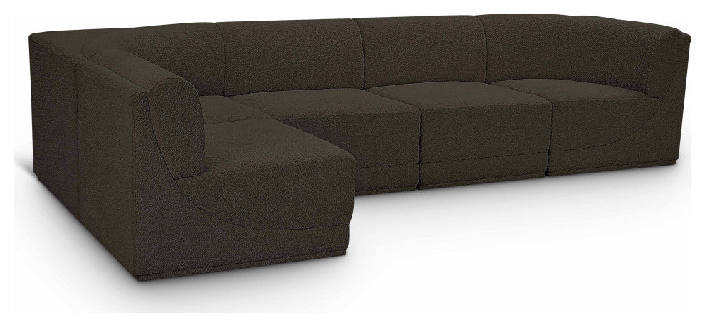 Ollie Black Boucle Fabric L-Shaped Modular Sectional, Brown, 5-Piece: 3 Armless Chair, 2 Corner Chair