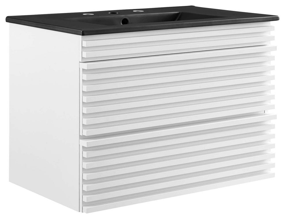 Render 30" Wall-Mount Bathroom Vanity, White Black