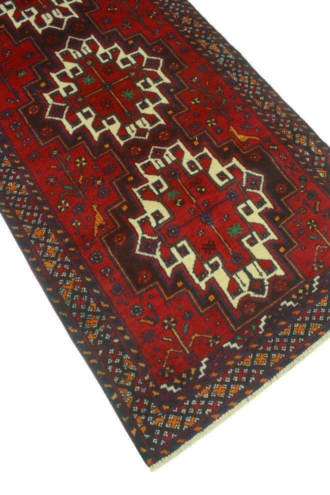 Fine Vintage Distressed Nina Red/Navy Runner, 3'3x8'10