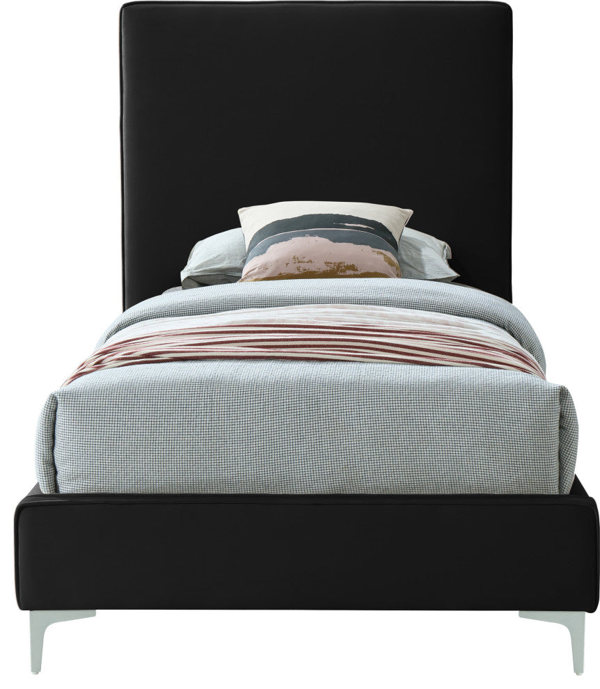 Geri Velvet Upholstered Bed, Black, Twin