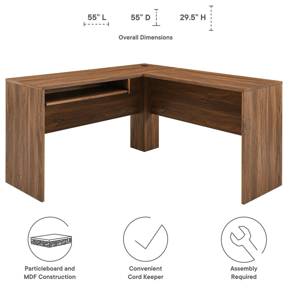 Venture L-Shaped Wood Office Desk, Walnut