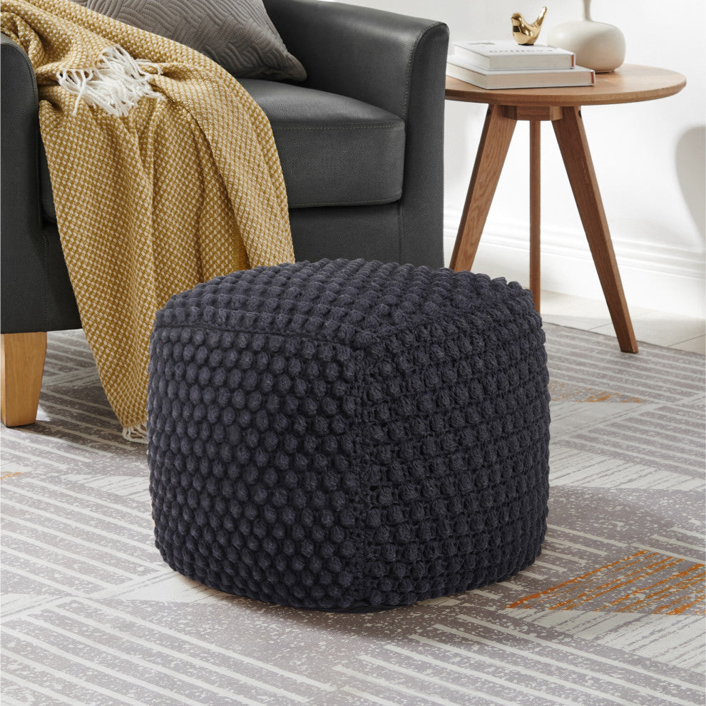Loft Lyfe Theodora Ottoman, Hand Knitted, Cotton Yarn, Black