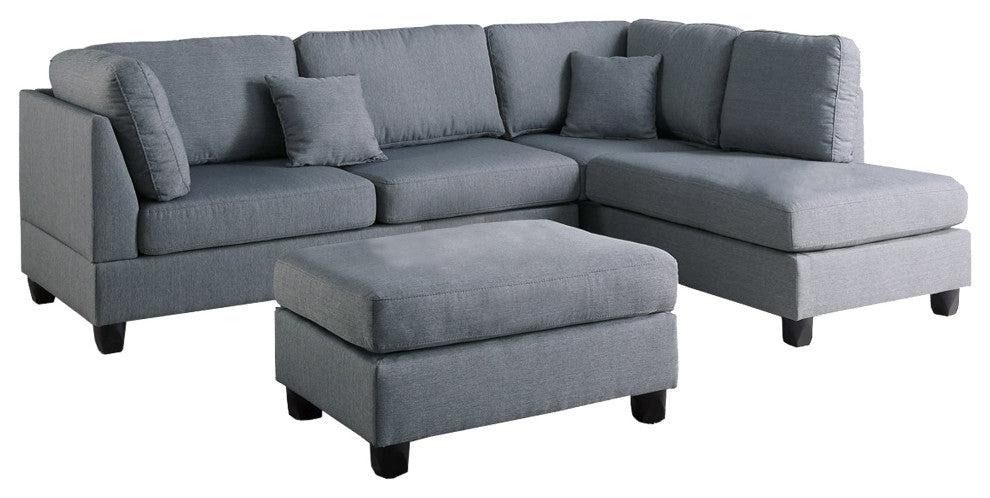 Benzara BM168775 Linen Fabric 3 Pieces Sectional, Gray