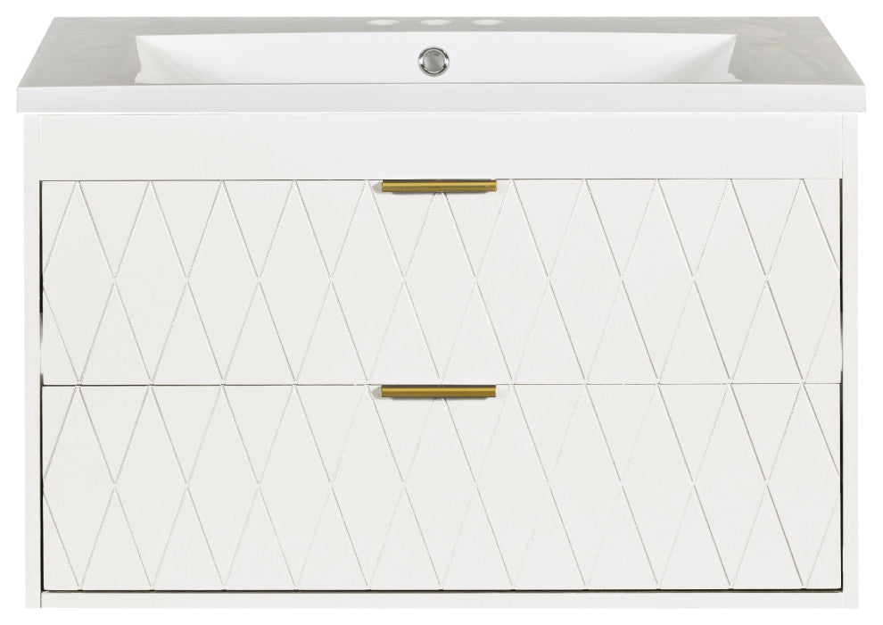 30'' Floating Bathroom Vanity with Resin Sink,Mounted Bathroom Storage Cabinet, White