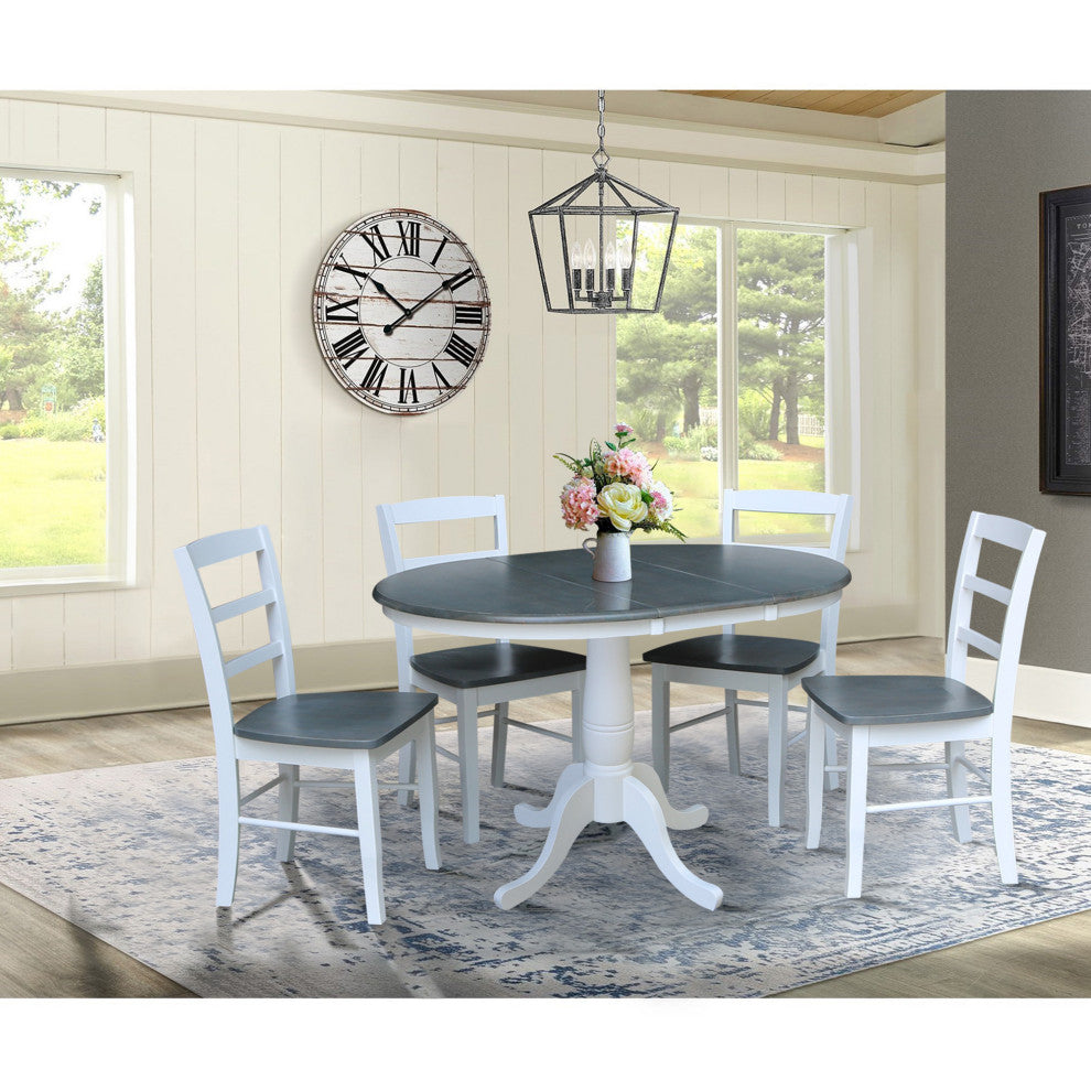 36" Round Extension Dining Table with 4 Madrid Ladderback Chairs
