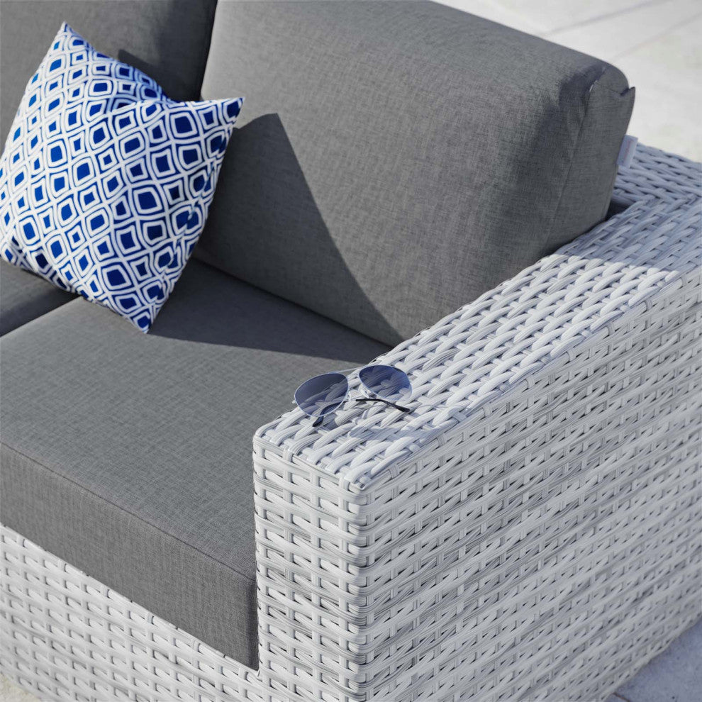 Lounge Loveseat Sofa, Rattan, Wicker, Gray, Modern, Outdoor Patio Bistro