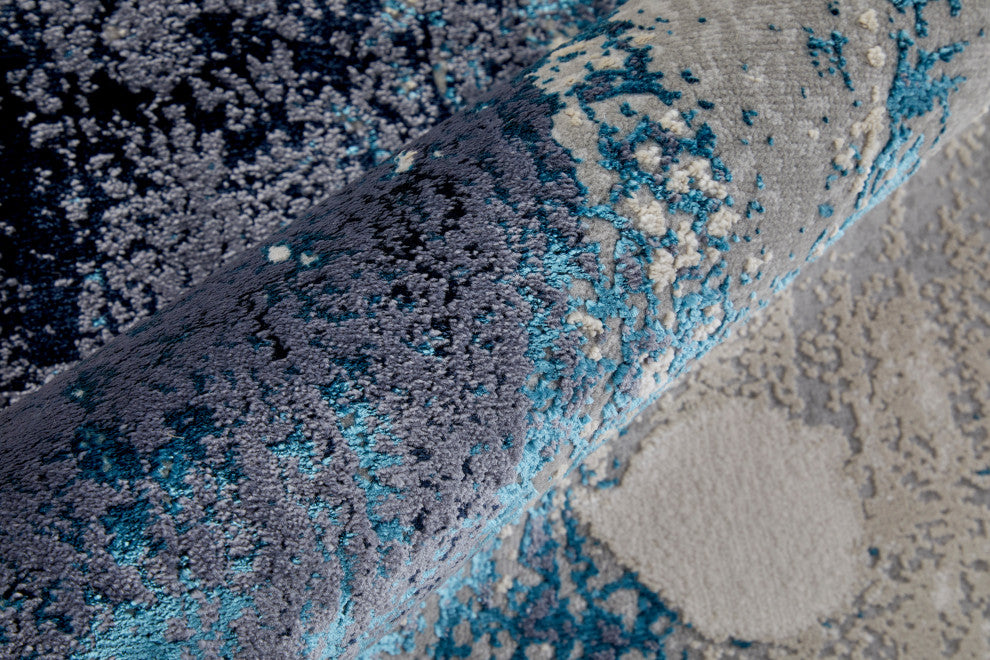 Weave & Wander Armada Contrasting Blue/Beige Rug, 6'7"x9'6"
