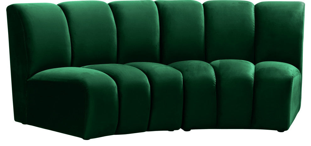 Infinity Channel Tufted Velvet Modular Chair, Green, 2 Piece