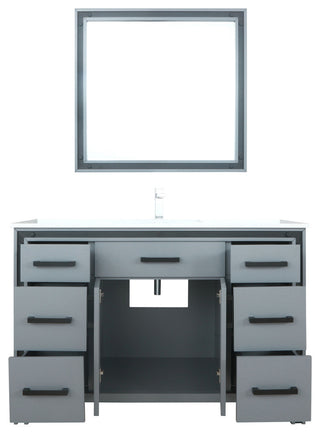 Ziva 48 Dark Grey SG Vanity, Cultured Marble Top, Square Sink, 34 Mirror, Faucet