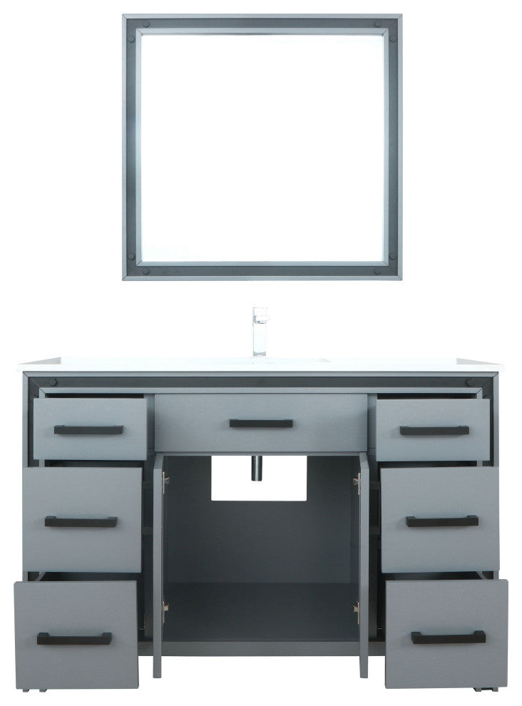 Ziva 48 Dark Grey SG Vanity, Cultured Marble Top, Square Sink, 34 Mirror, Faucet