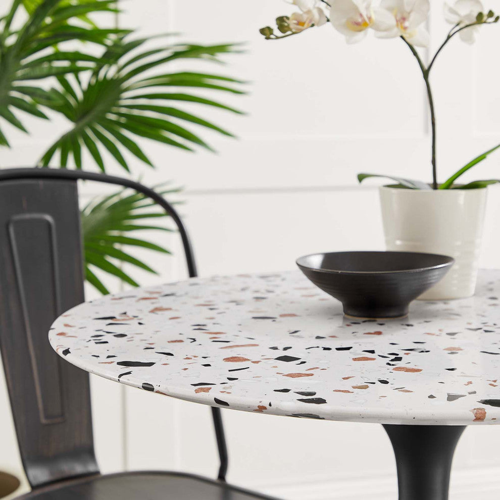 Lippa 28" Round Terrazzo Dining Table, Black White