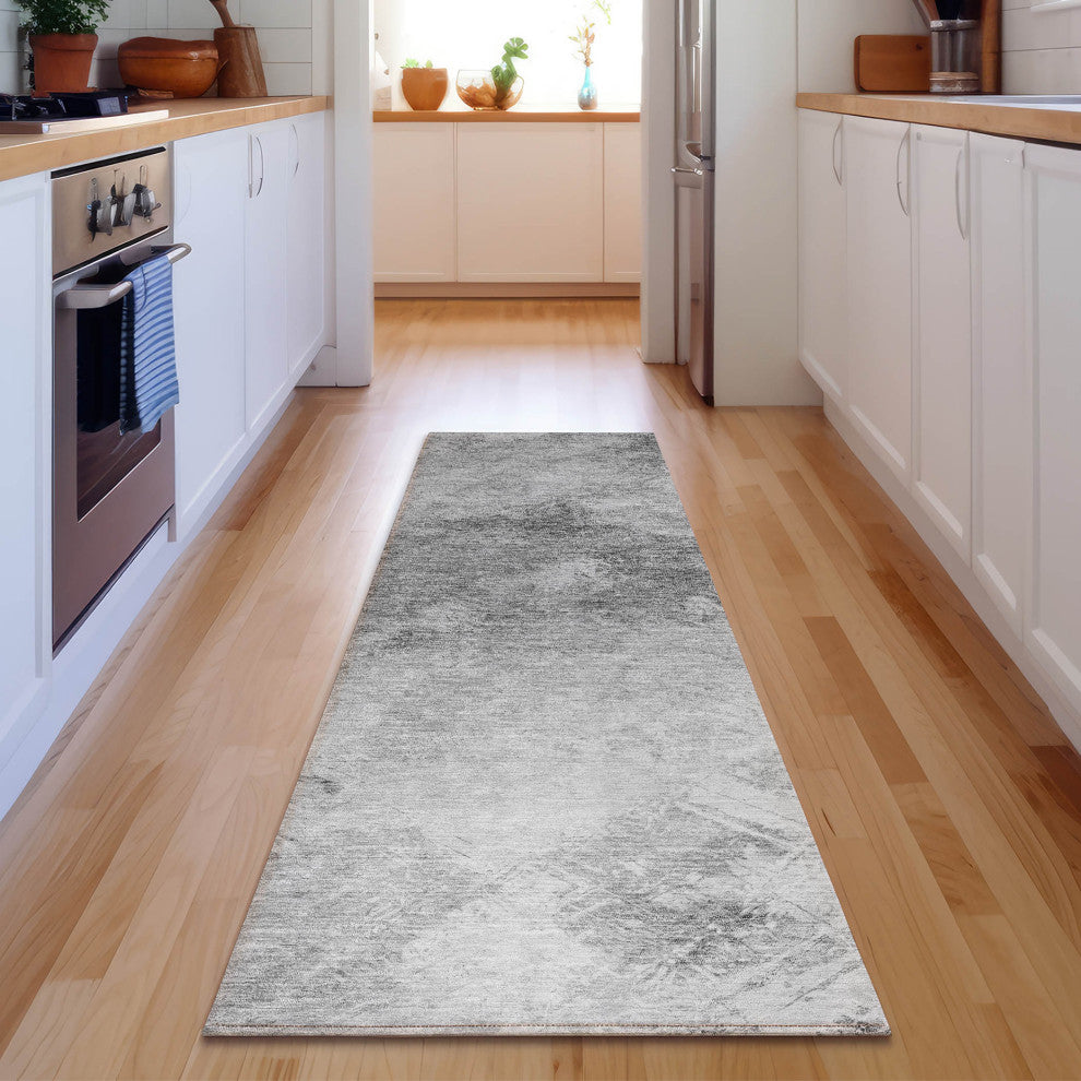 Premium Machine Washable Mayfield AMF590 Silver 2'3" x 7'6" Runner Rug