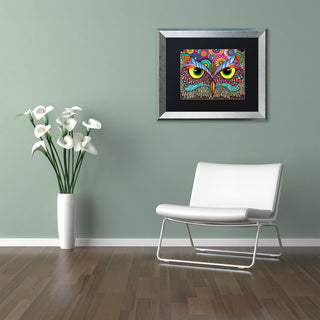 Hello Angel 'Owl Face' Art, Silver Frame, Black Mat, 14x11
