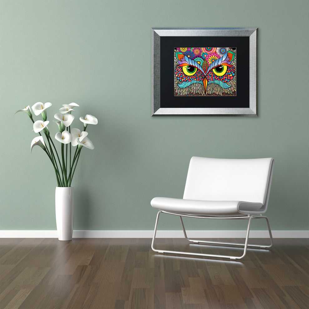 Hello Angel 'Owl Face' Art, Silver Frame, Black Mat, 14x11