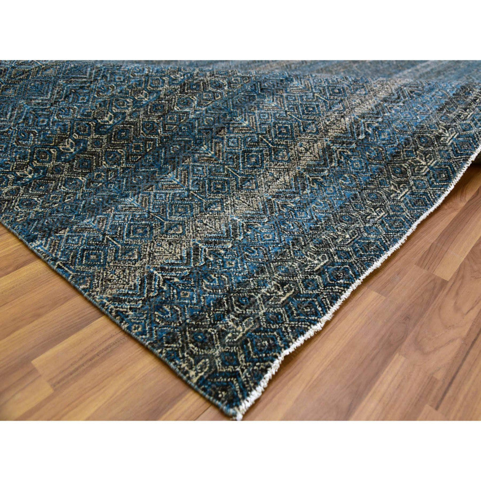 Yale Blue Hand Knotted Kohinoor Herat Design 100% Wool Square Rug 10'x10'1"