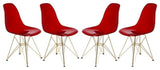 LeisureMod Cresco Plastic Dining Chair with Gold Base Set of 4 Transparent Red