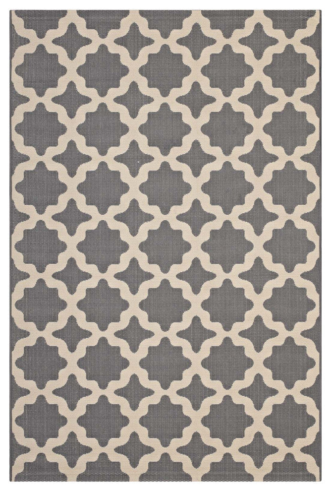 Cerelia Moroccan Trellis 9x12 Indoor and Outdoor Area Rug, Gray and Beige