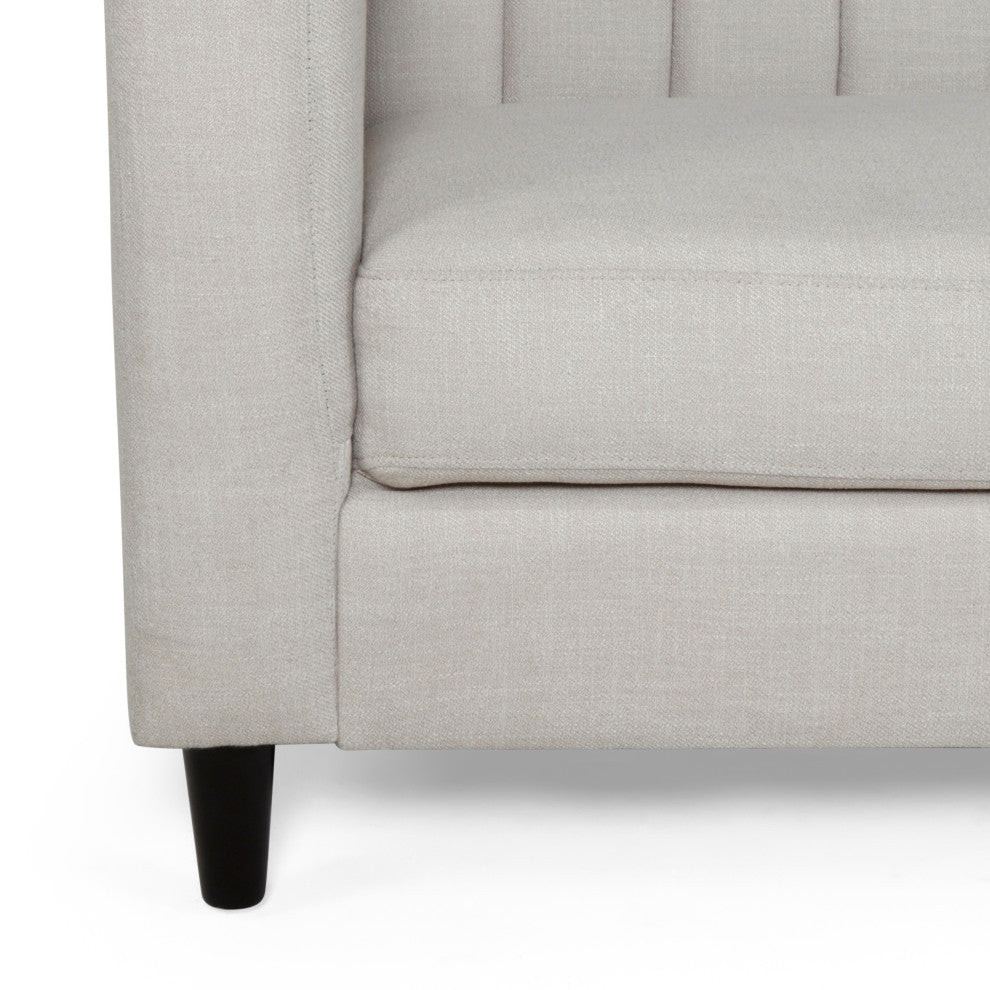 Violet Channel Stitched Fabric 3 Seat Sofa, Beige and Dark Brown